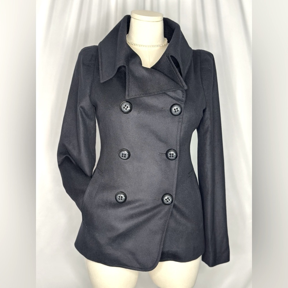Asylum by Raw 7 Women's Black Double-Breasted Peacoat (807)